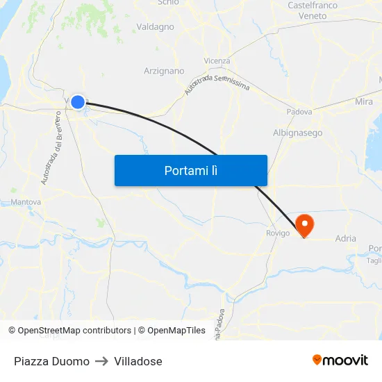 Piazza Duomo to Villadose map