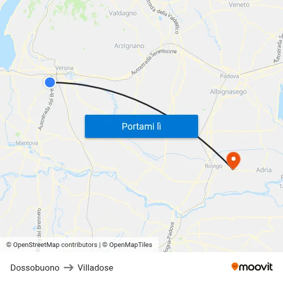 Dossobuono to Villadose map