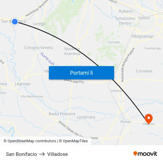 San Bonifacio to Villadose map