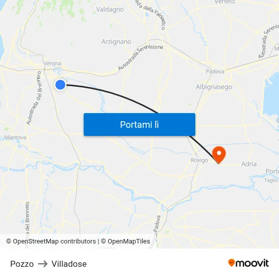Pozzo to Villadose map