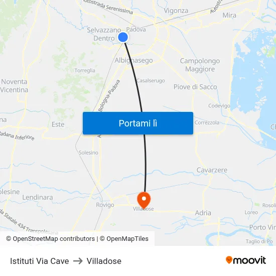 Istituti Via Cave to Villadose map