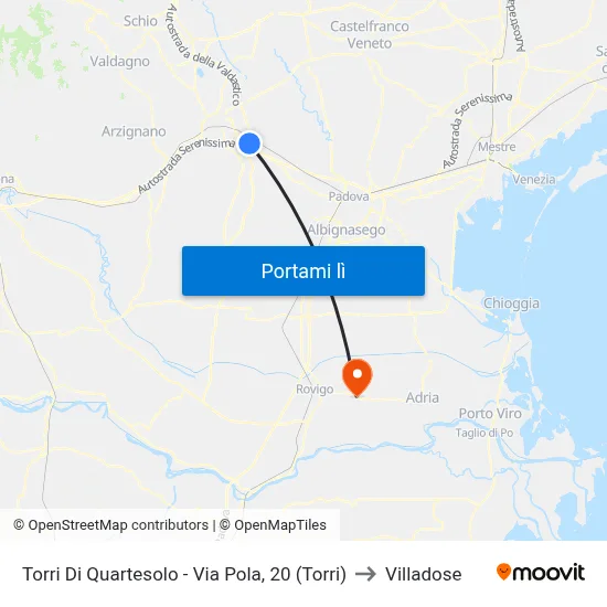Torri Di Quartesolo - Via Pola, 20 (Torri) to Villadose map