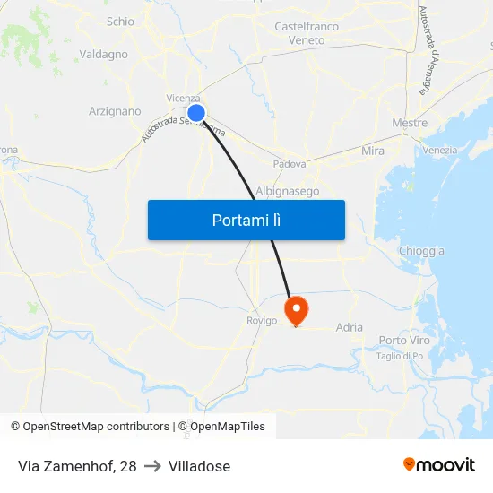 Via Zamenhof, 28 to Villadose map