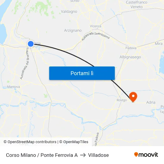 Corso Milano / Ponte Ferrovia A to Villadose map