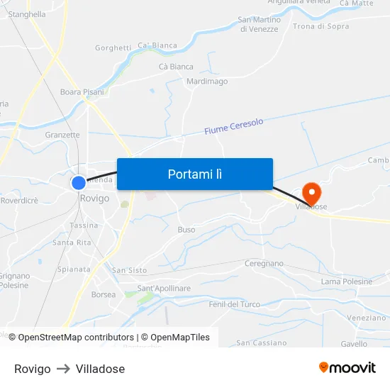 Rovigo to Villadose map