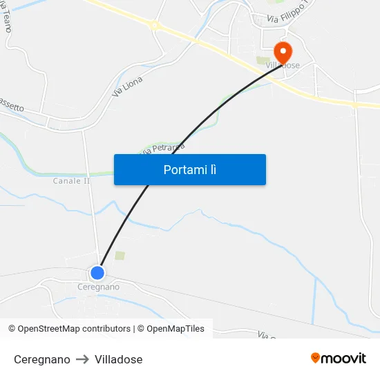 Ceregnano to Villadose map