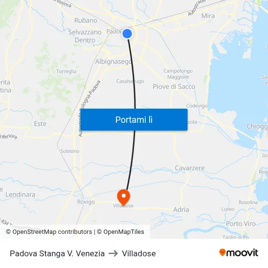 Padova Stanga V. Venezia to Villadose map