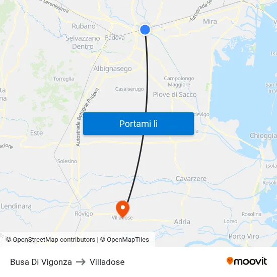 Busa Di Vigonza to Villadose map
