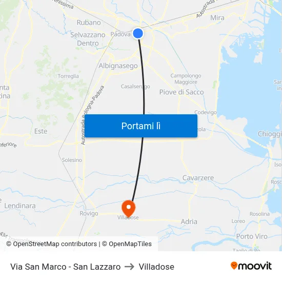 Via San Marco - San Lazzaro to Villadose map