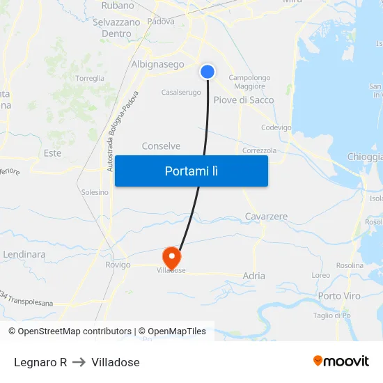 Legnaro R to Villadose map