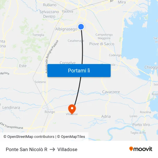 Ponte San Nicolò R to Villadose map