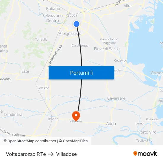 Voltabarozzo P.Te to Villadose map