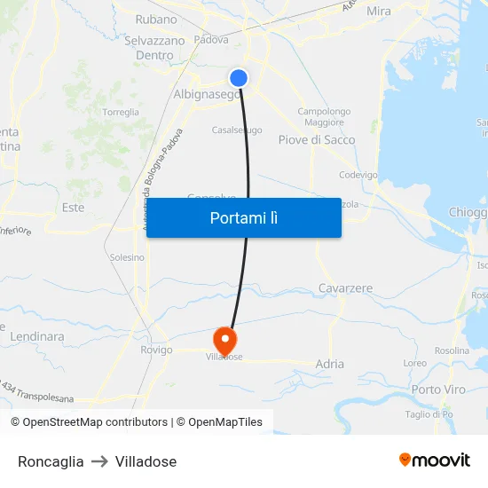 Roncaglia to Villadose map