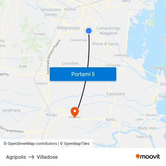 Agripolis to Villadose map