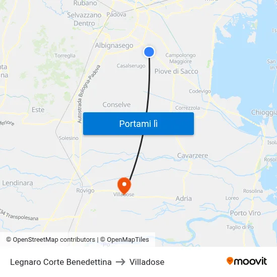 Legnaro Corte Benedettina to Villadose map