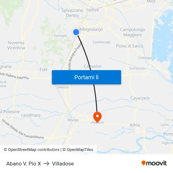 Abano V. Pio X to Villadose map