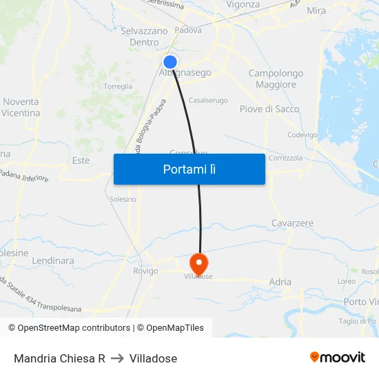 Mandria Chiesa R to Villadose map