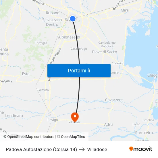 Padova Autostazione (Corsia 14) to Villadose map