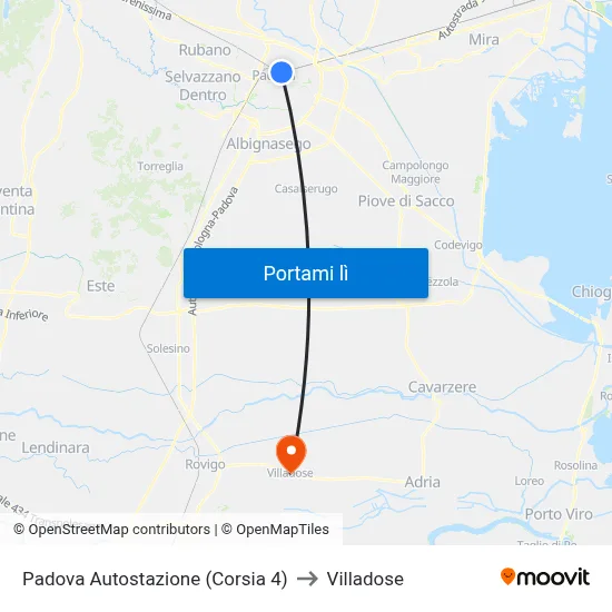 Padova Autostazione (Corsia 4) to Villadose map
