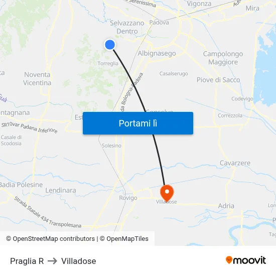Praglia R to Villadose map