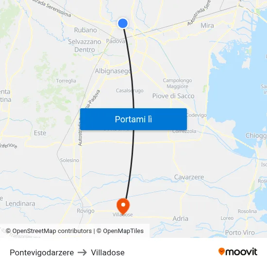 Pontevigodarzere to Villadose map