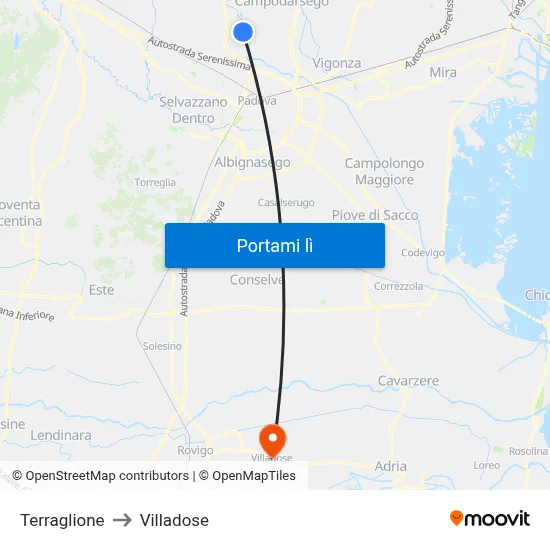 Terraglione to Villadose map
