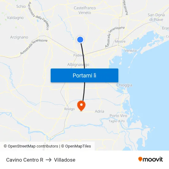 Cavino Centro R to Villadose map
