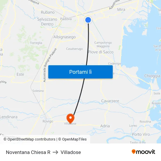 Noventana Chiesa R to Villadose map
