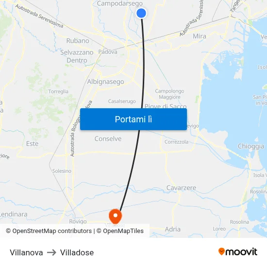 Villanova to Villadose map