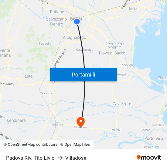 Padova Riv. Tito Livio to Villadose map
