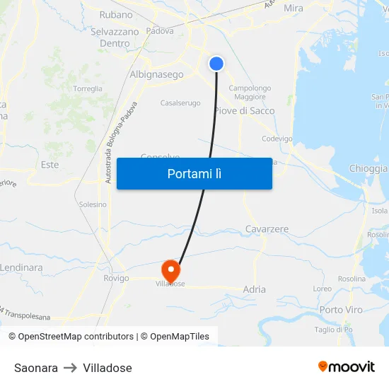 Saonara to Villadose map