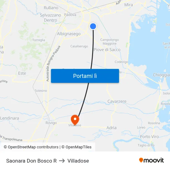 Saonara Don Bosco R to Villadose map