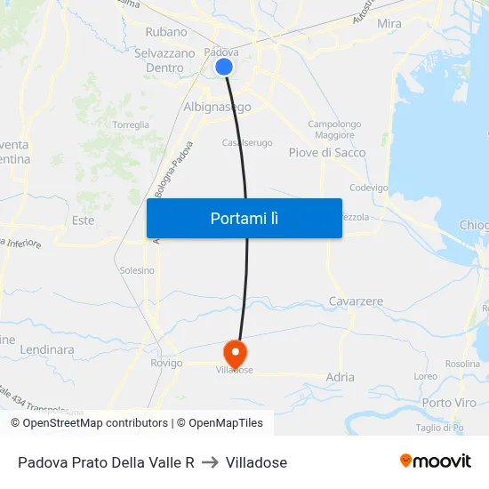 Padova Prato Della Valle R to Villadose map