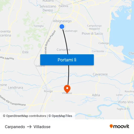 Carpanedo to Villadose map