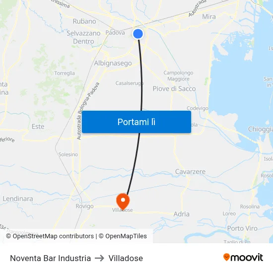 Noventa Bar Industria to Villadose map