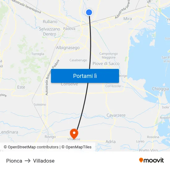 Pionca to Villadose map