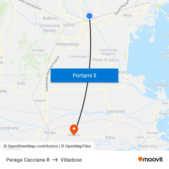 Peraga Cacciane R to Villadose map