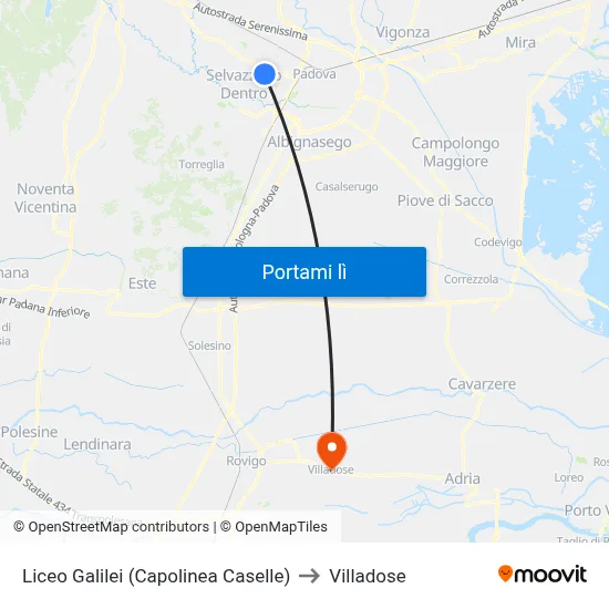 Liceo Galilei (Capolinea Caselle) to Villadose map