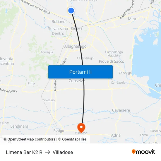 Limena Bar K2 R to Villadose map