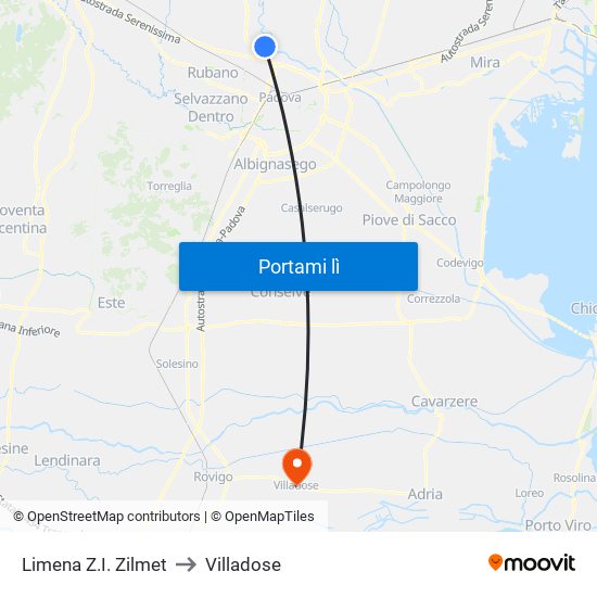 Limena Z.I. Zilmet to Villadose map