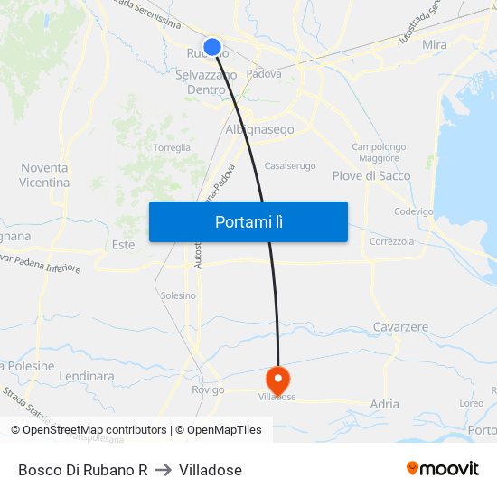 Bosco Di Rubano R to Villadose map