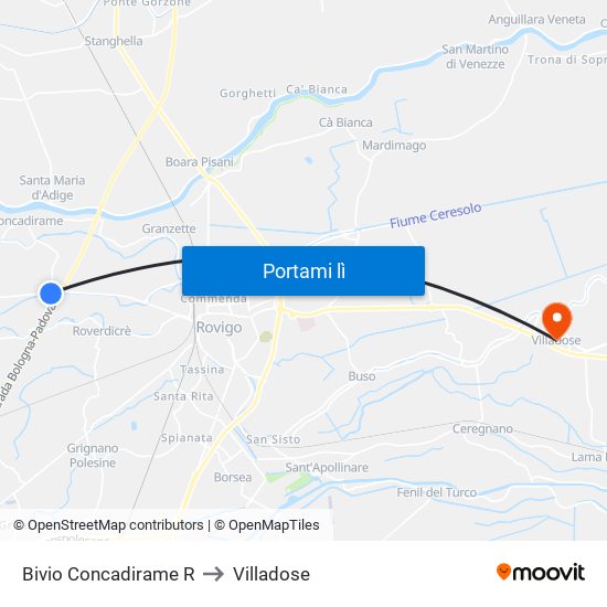Bivio Concadirame R to Villadose map