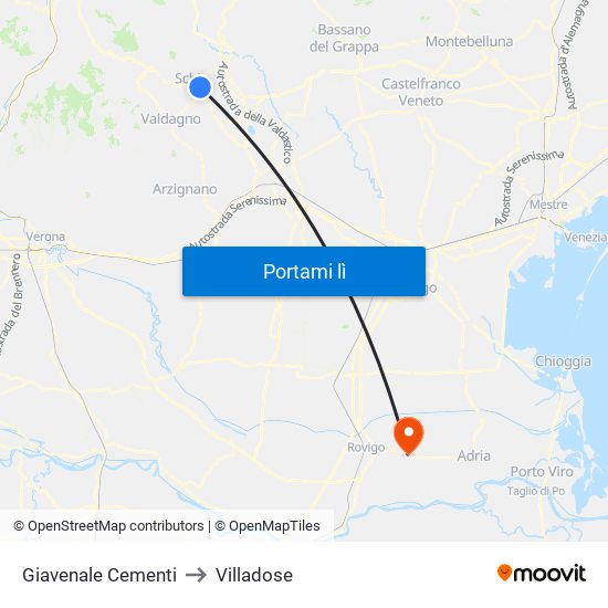 Giavenale Cementi to Villadose map