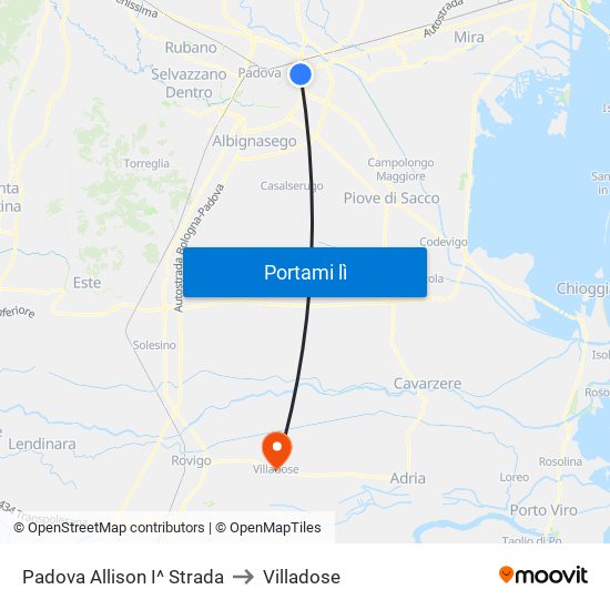 Padova Allison I^ Strada to Villadose map