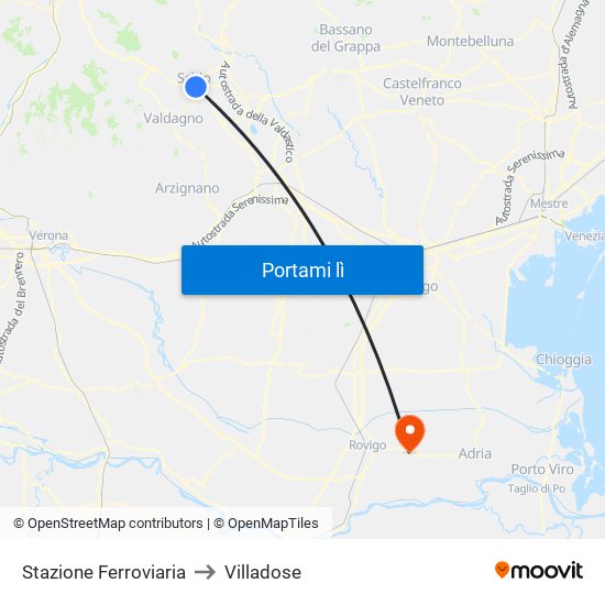Stazione Ferroviaria to Villadose map