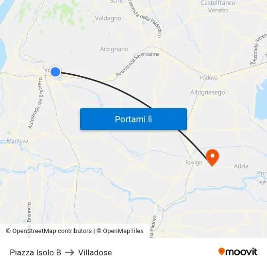 Piazza Isolo B to Villadose map