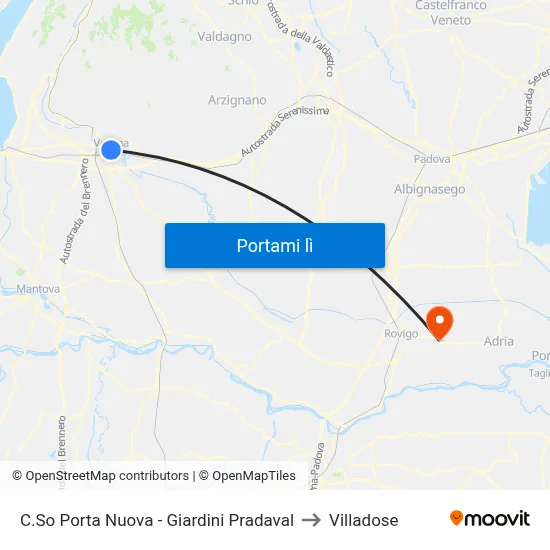 C.So Porta Nuova - Giardini Pradaval to Villadose map
