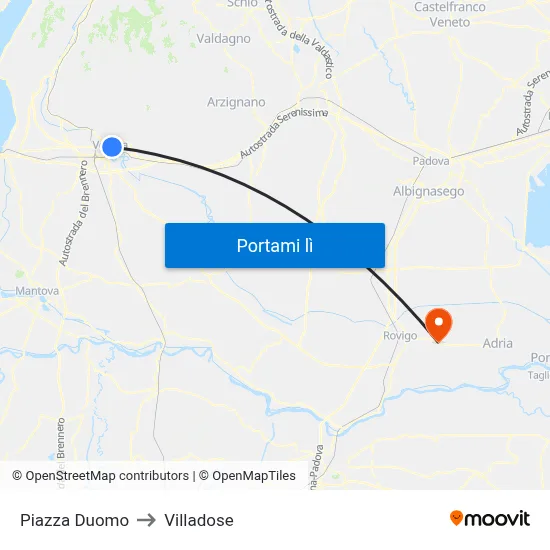 Piazza Duomo to Villadose map
