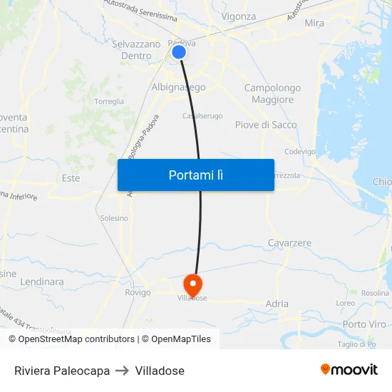 Riviera Paleocapa to Villadose map