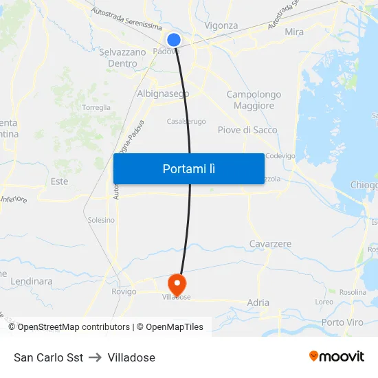 San Carlo Sst to Villadose map